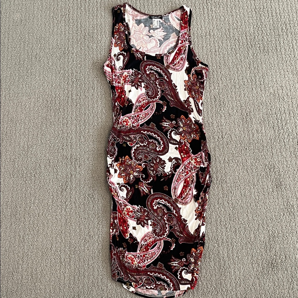 🩷 VENUS Stretchy Ruched Viscose Blend Paisley Midi Dress Layering Maternity